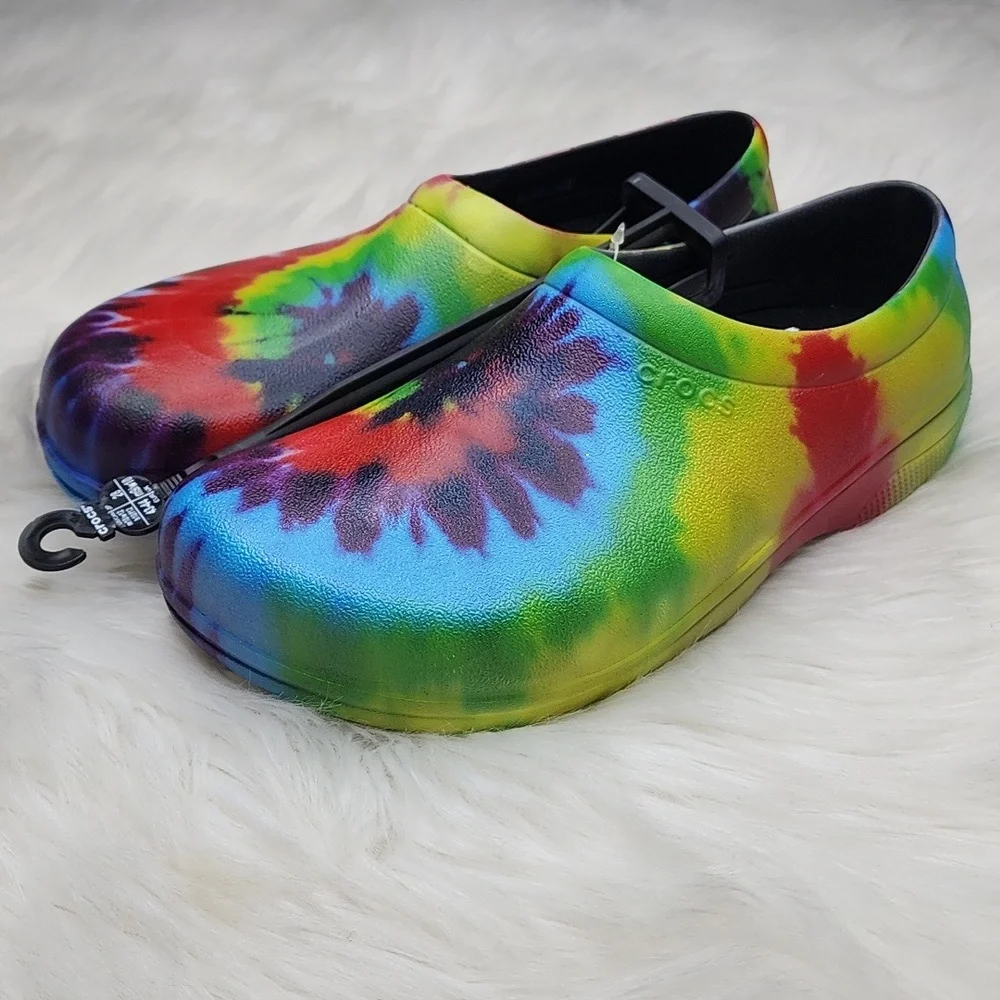 Crocs At Work On The Clock Graphic Work Slip On Shoes Tye Dye